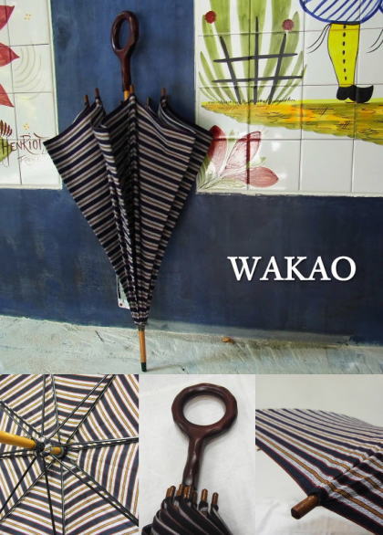 WAKAO Japan　和柄ボーダー晴雨兼用長傘　ネイビー